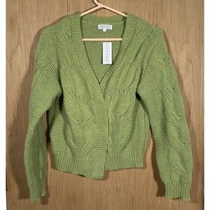 SweetSalt Women's Lg Avocado Green Cropped Chunky Knit Cardigan Boxy Brand New
